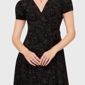 Killstar garden of venom mini wrap dress black mushroom print M nwt
